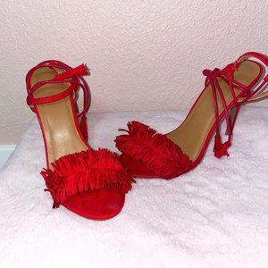 Red Fringe strappy heel, size: 9